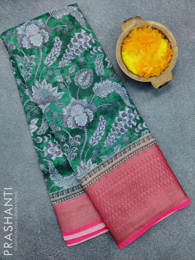 Semi chanderi saree green and pink with allover prints and banarasi style border - {{ collection.title }} by Prashanti Sarees
