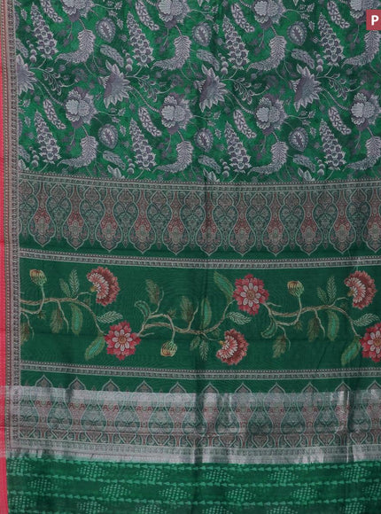 Semi chanderi saree green and pink with allover prints and banarasi style border - - {{ collection.title }} by Prashanti Sarees