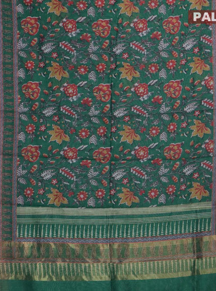 Semi chanderi saree green and pink with allover prints and banarasi style border - - {{ collection.title }} by Prashanti Sarees