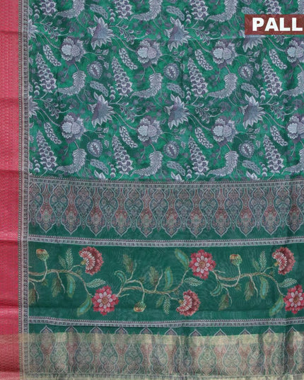 Semi chanderi saree green and pink with allover prints and banarasi style border - {{ collection.title }} by Prashanti Sarees