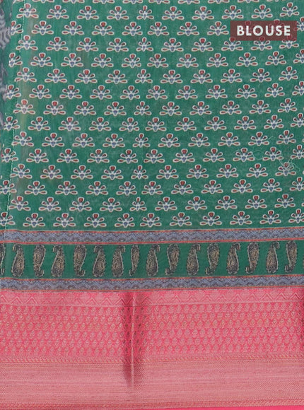 Semi chanderi saree green and pink with allover prints and banarasi style border - - {{ collection.title }} by Prashanti Sarees