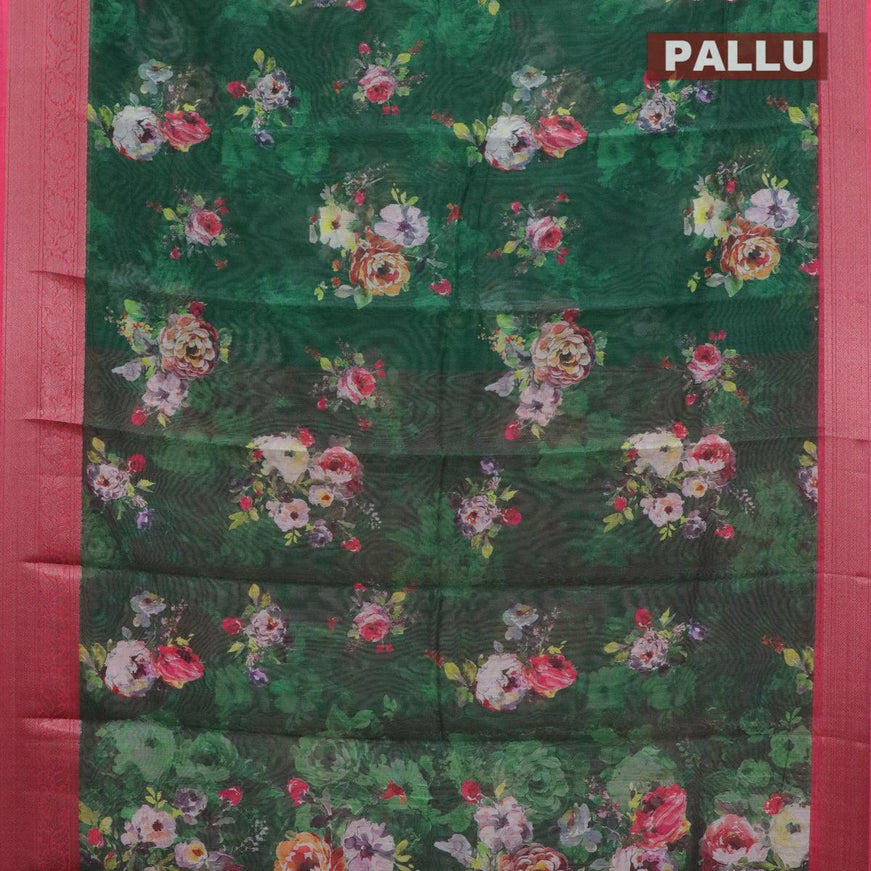 Semi chanderi saree green and pink with floral prints and banarasi style border - {{ collection.title }} by Prashanti Sarees