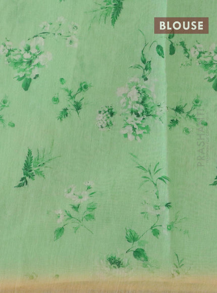 Semi chanderi saree green shade and sandal with allover floral prints and embroidery border - {{ collection.title }} by Prashanti Sarees
