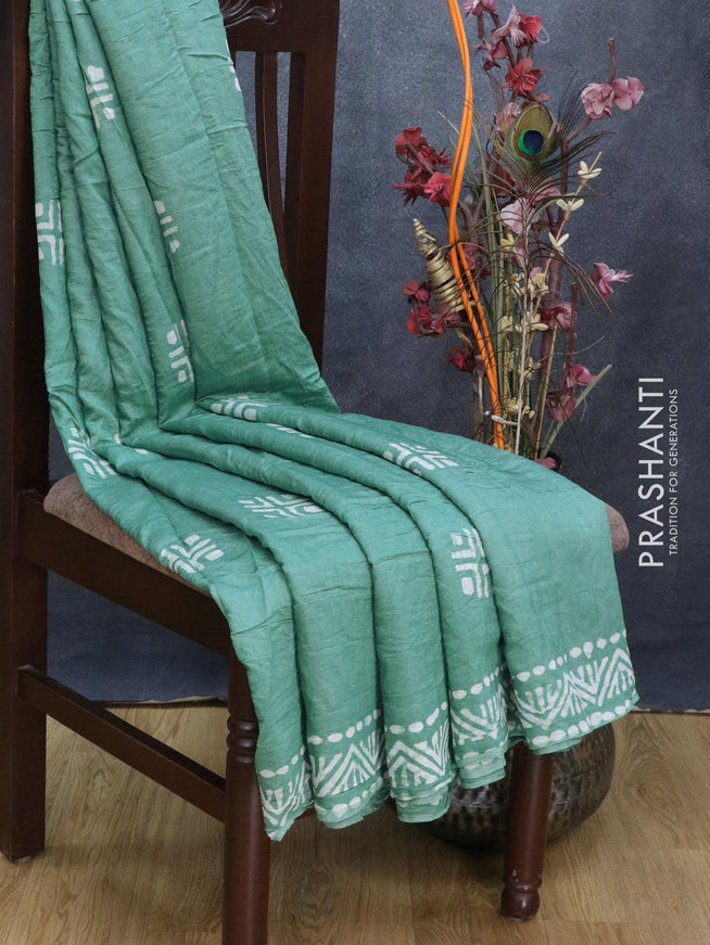 Semi Chanderi saree green shade with batik prints - {{ collection.title }} by Prashanti Sarees