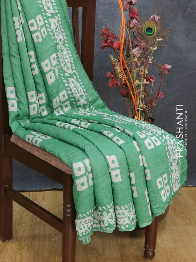 Semi Chanderi saree green shade with batik prints - {{ collection.title }} by Prashanti Sarees