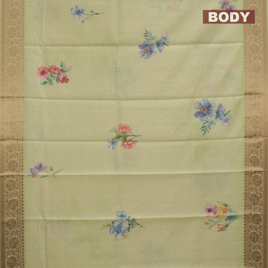 Semi chanderi saree green shade with floral prints and banarasi style border - {{ collection.title }} by Prashanti Sarees