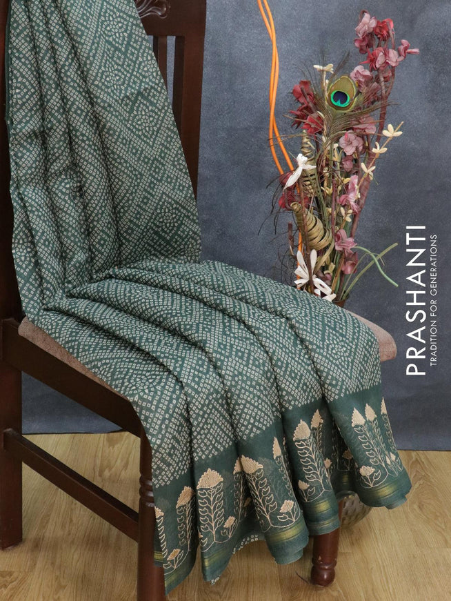 Semi chanderi saree green with allover bandhani prints and embroidery border - {{ collection.title }} by Prashanti Sarees