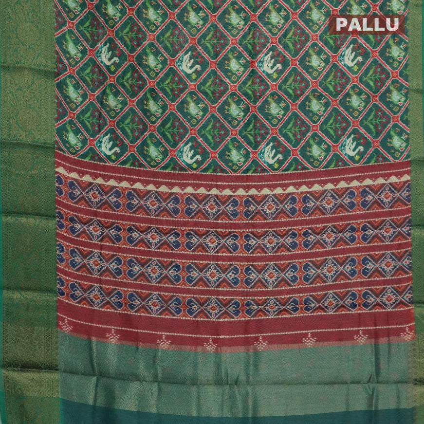 Semi chanderi saree green with allover floral prints and banarasi style border - - {{ collection.title }} by Prashanti Sarees