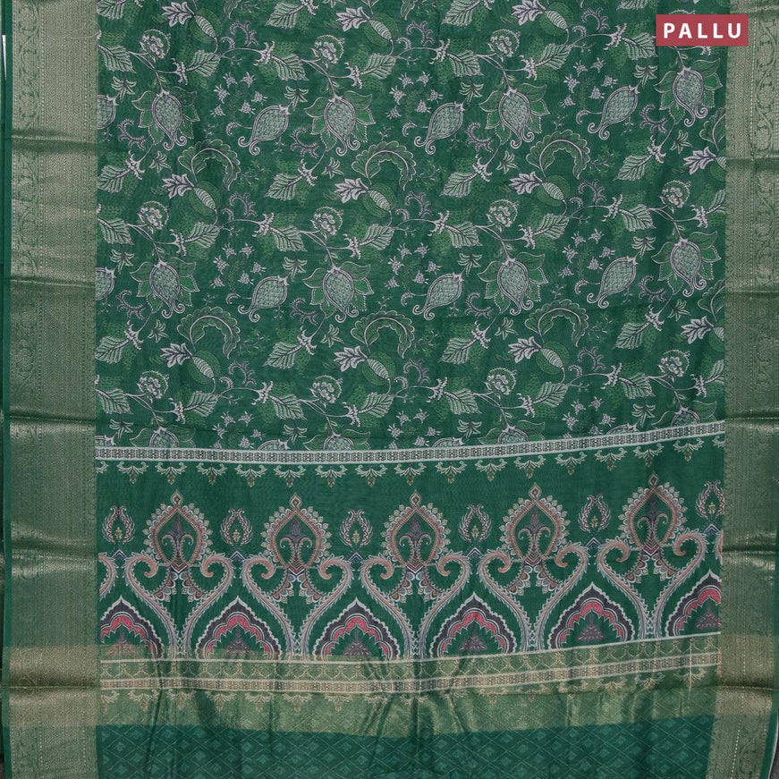 Semi chanderi saree green with allover prints and banarasi style border - - {{ collection.title }} by Prashanti Sarees