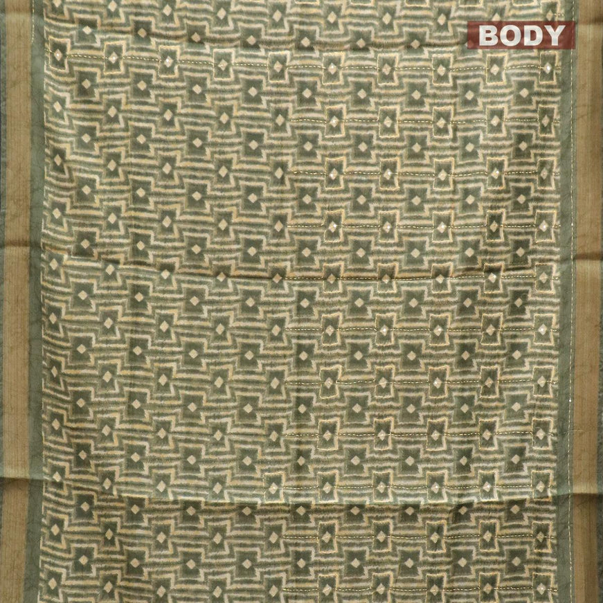 Semi chanderi saree green with geometric prints & kantha stitch work and zari woven border - {{ collection.title }} by Prashanti Sarees