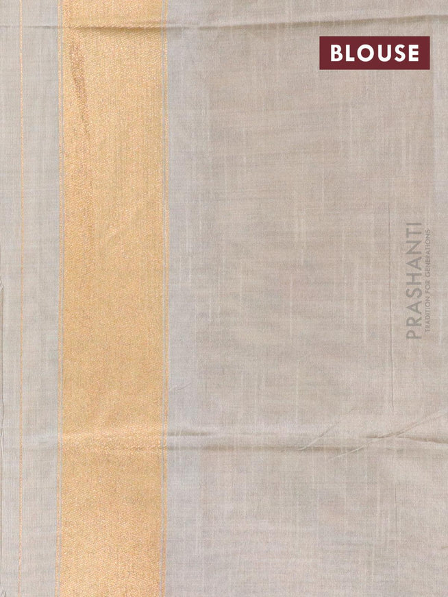 Semi chanderi saree grey and beige with allover zari weaving and madhubani printed border - {{ collection.title }} by Prashanti Sarees