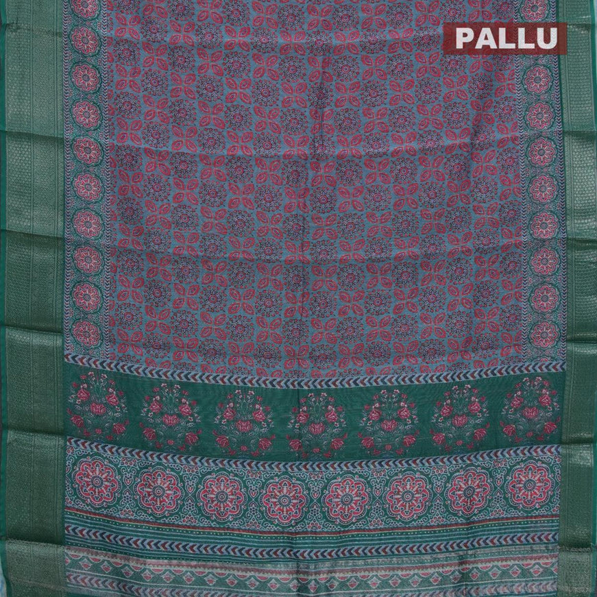 Semi chanderi saree grey and green with allover ajrakh prints and banarasi style border - {{ collection.title }} by Prashanti Sarees