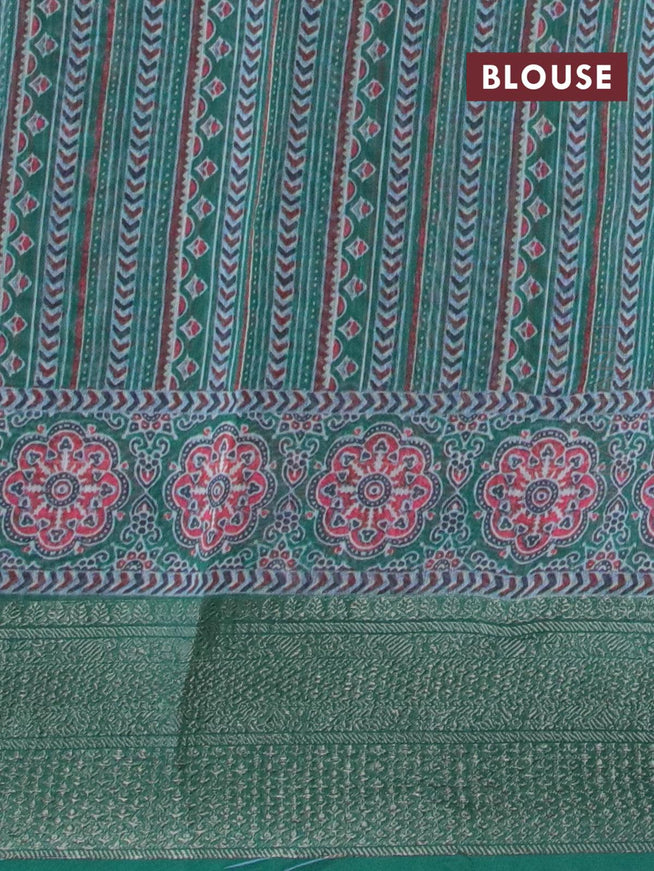 Semi chanderi saree grey and green with allover ajrakh prints and banarasi style border - {{ collection.title }} by Prashanti Sarees