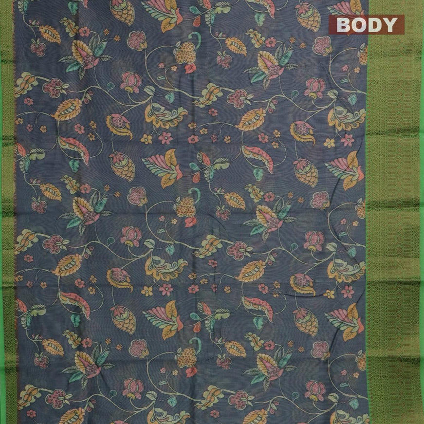 Semi chanderi saree grey and green with allover prints and banarasi style border - - {{ collection.title }} by Prashanti Sarees