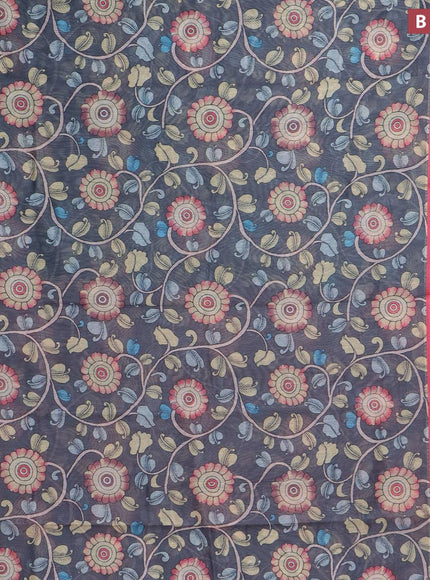 Semi chanderi saree grey and pink with allover floral prints and banarasi style border - - {{ collection.title }} by Prashanti Sarees