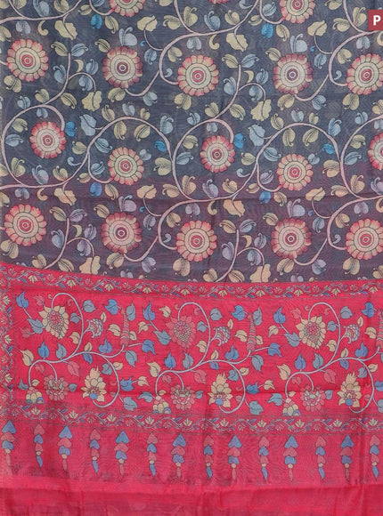 Semi chanderi saree grey and pink with allover floral prints and banarasi style border - - {{ collection.title }} by Prashanti Sarees