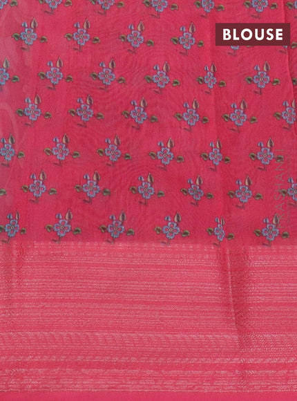Semi chanderi saree grey and pink with allover floral prints and banarasi style border - - {{ collection.title }} by Prashanti Sarees