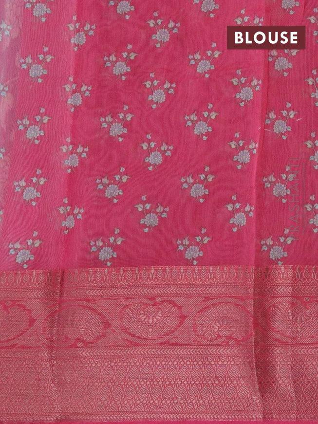 Semi chanderi saree grey and pink with allover kalamkari prints and banarasi style border - {{ collection.title }} by Prashanti Sarees