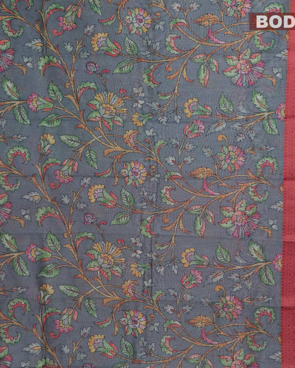 Semi chanderi saree grey and pink with allover prints and banarasi style border - - {{ collection.title }} by Prashanti Sarees