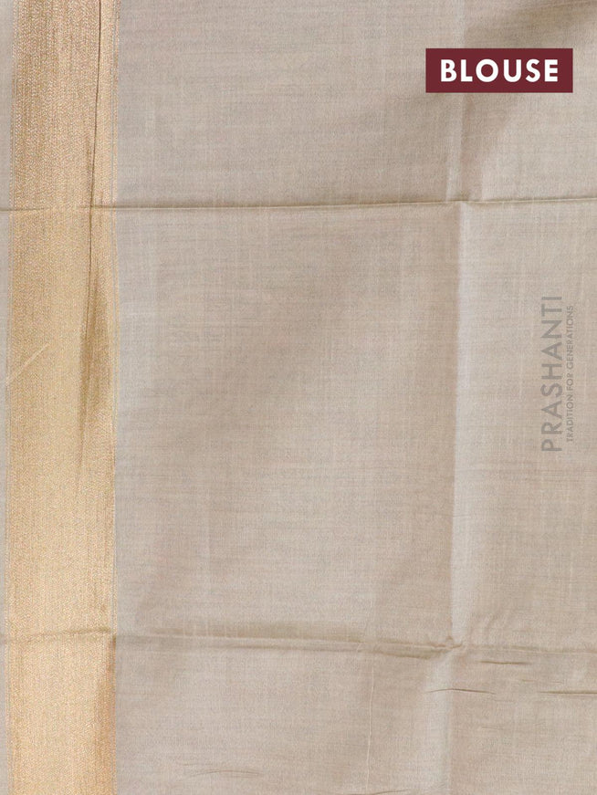 Semi chanderi saree grey shade and beige with allover zari weaving and madhubani printed border - {{ collection.title }} by Prashanti Sarees
