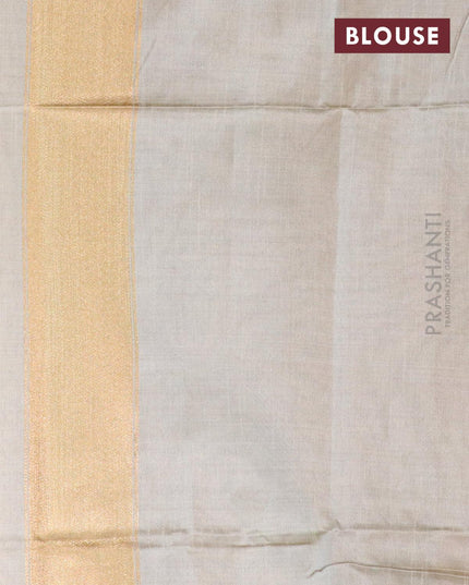 Semi chanderi saree grey shade and beige with allover zari weaving and madhubani printed border - {{ collection.title }} by Prashanti Sarees