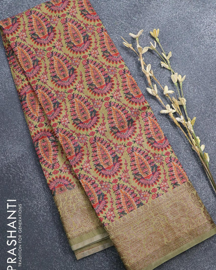 Semi chanderi saree grey with allover prints and banarasi style border - - {{ collection.title }} by Prashanti Sarees