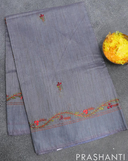 Semi chanderi saree grey with embroidery work and woven border - {{ collection.title }} by Prashanti Sarees