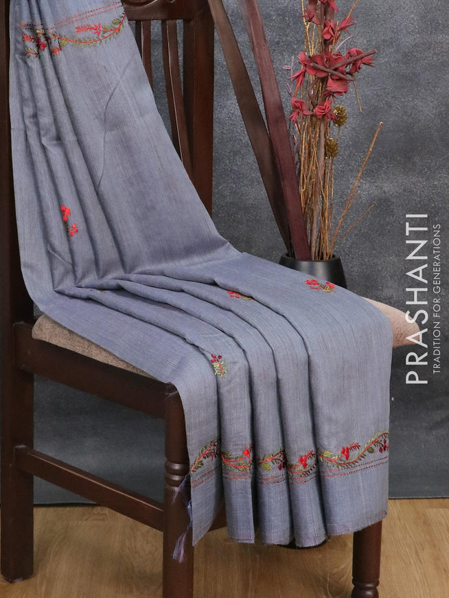 Semi chanderi saree grey with embroidery work and woven border - {{ collection.title }} by Prashanti Sarees