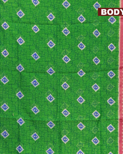Semi chanderi saree light green and pink with butta prints & kantha stitch work and zari woven border - {{ collection.title }} by Prashanti Sarees