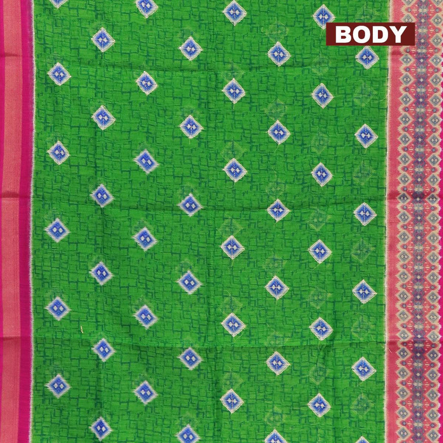 Semi chanderi saree light green and pink with butta prints & kantha stitch work and zari woven border - {{ collection.title }} by Prashanti Sarees
