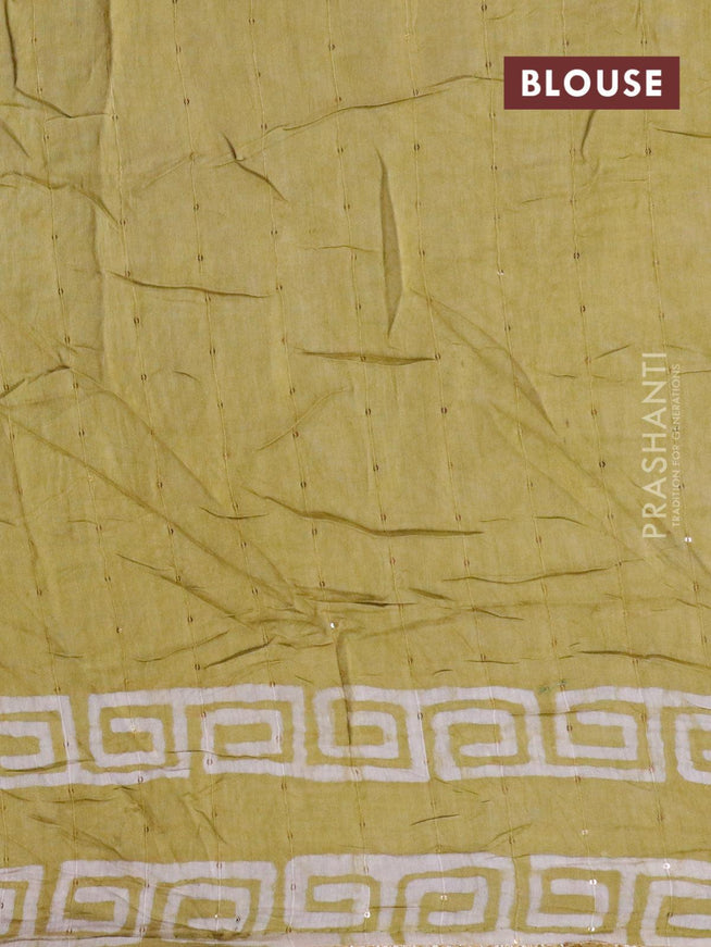 Semi chanderi saree lime yellow with batik prints & sequin work - {{ collection.title }} by Prashanti Sarees