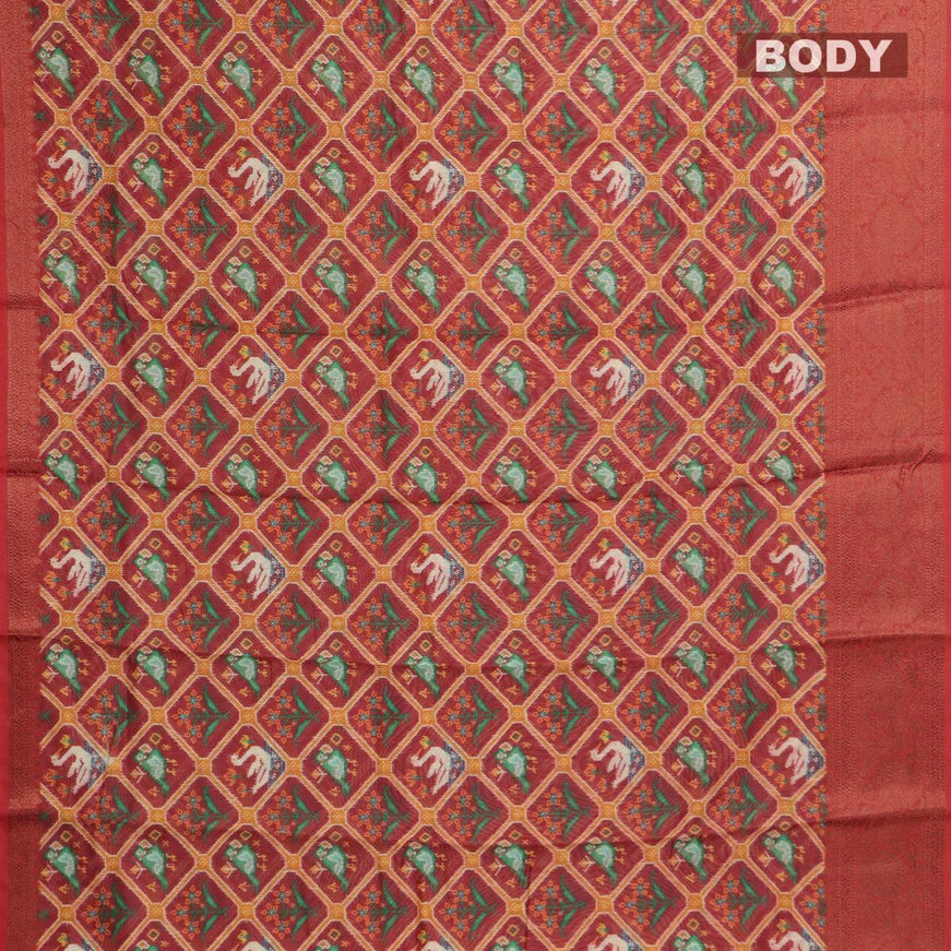 Semi chanderi saree maroon with allover floral prints and banarasi style border - - {{ collection.title }} by Prashanti Sarees