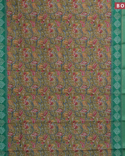 Semi chanderi saree mehendi green and green with allover prints and banarasi style border - - {{ collection.title }} by Prashanti Sarees