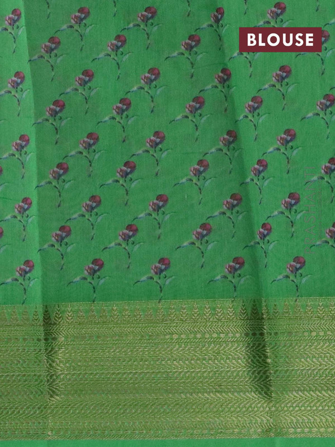 Semi chanderi saree mild purple shade and light green with allover floral prints and banarasi style border - {{ collection.title }} by Prashanti Sarees