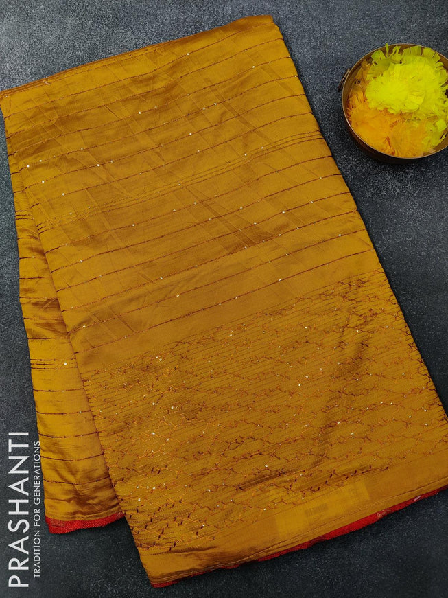 Semi chanderi saree mustard yellow and red with sequin work - {{ collection.title }} by Prashanti Sarees
