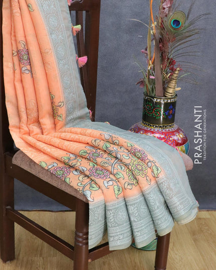 Semi chanderi saree orange and grey with allover floral prints and embroidery border - {{ collection.title }} by Prashanti Sarees