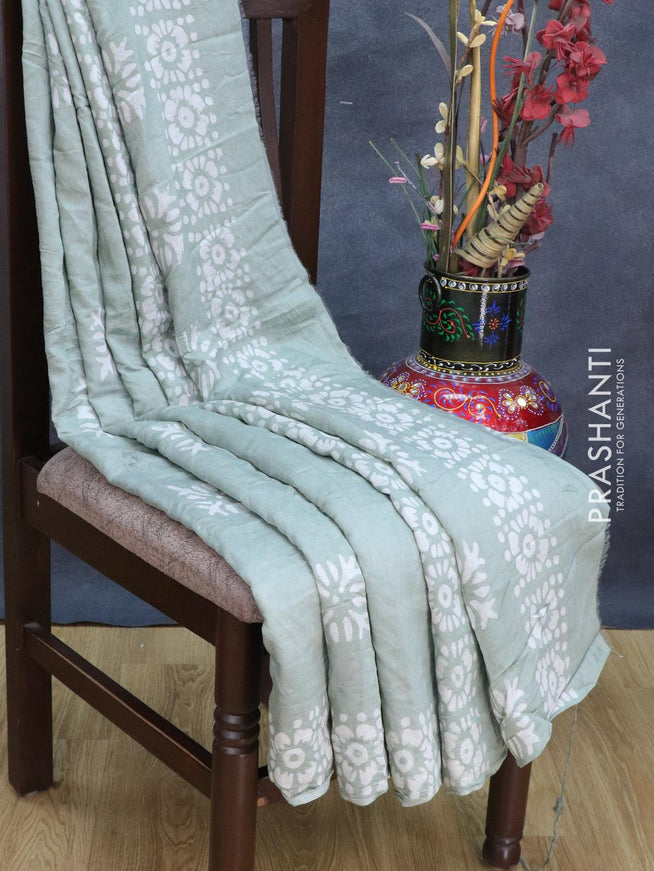 Semi Chanderi saree pastel green with batik prints - {{ collection.title }} by Prashanti Sarees