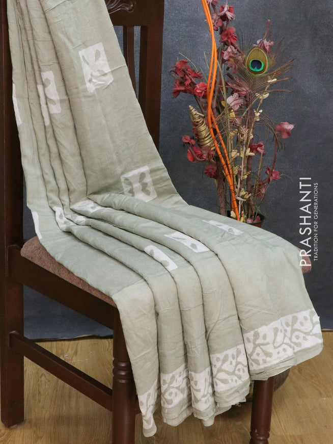 Semi Chanderi saree pastel grey shade with batik prints - {{ collection.title }} by Prashanti Sarees