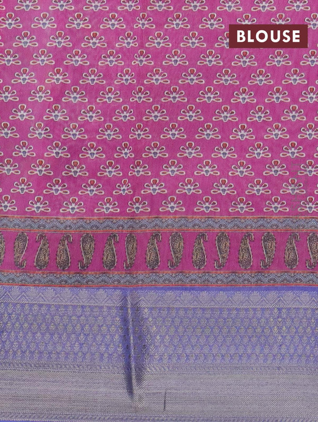 Semi chanderi saree pink and blue with allover prints and banarasi style border - - {{ collection.title }} by Prashanti Sarees