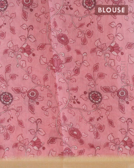 Semi chanderi saree pink shade and sandal with allover floral prints & embroidery work and embroidery border - {{ collection.title }} by Prashanti Sarees