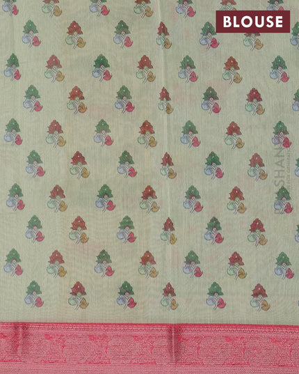 Semi chanderi saree pista green and pink with allover prints and banarasi style border - - {{ collection.title }} by Prashanti Sarees