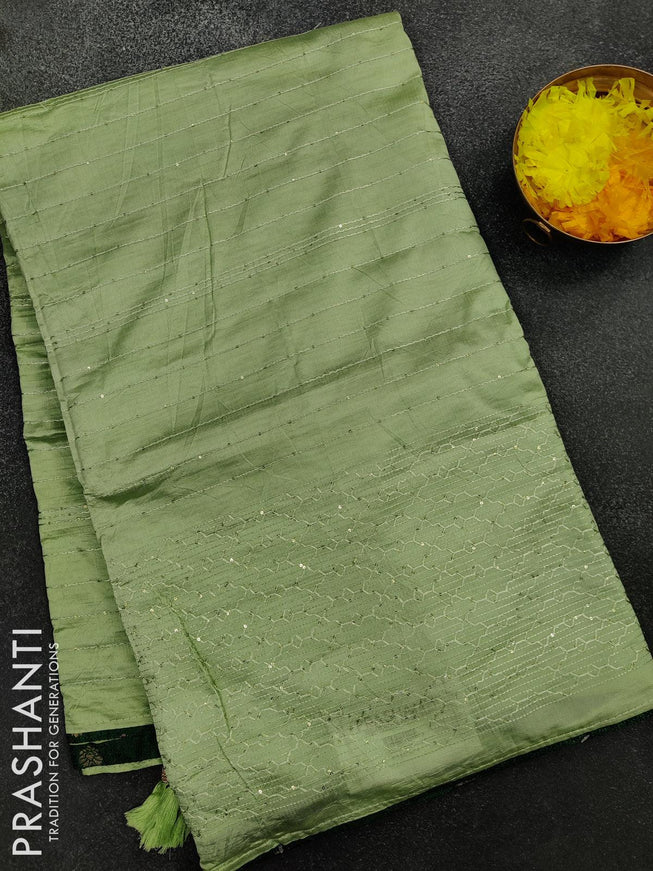 Semi chanderi saree pista green with sequin work - {{ collection.title }} by Prashanti Sarees