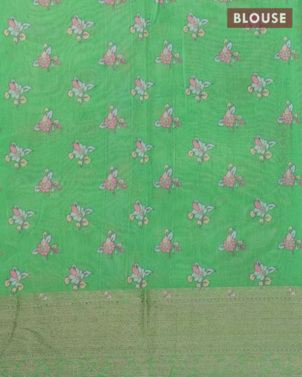 Semi chanderi saree purple and green with allover floral prints and banarasi style border - - {{ collection.title }} by Prashanti Sarees