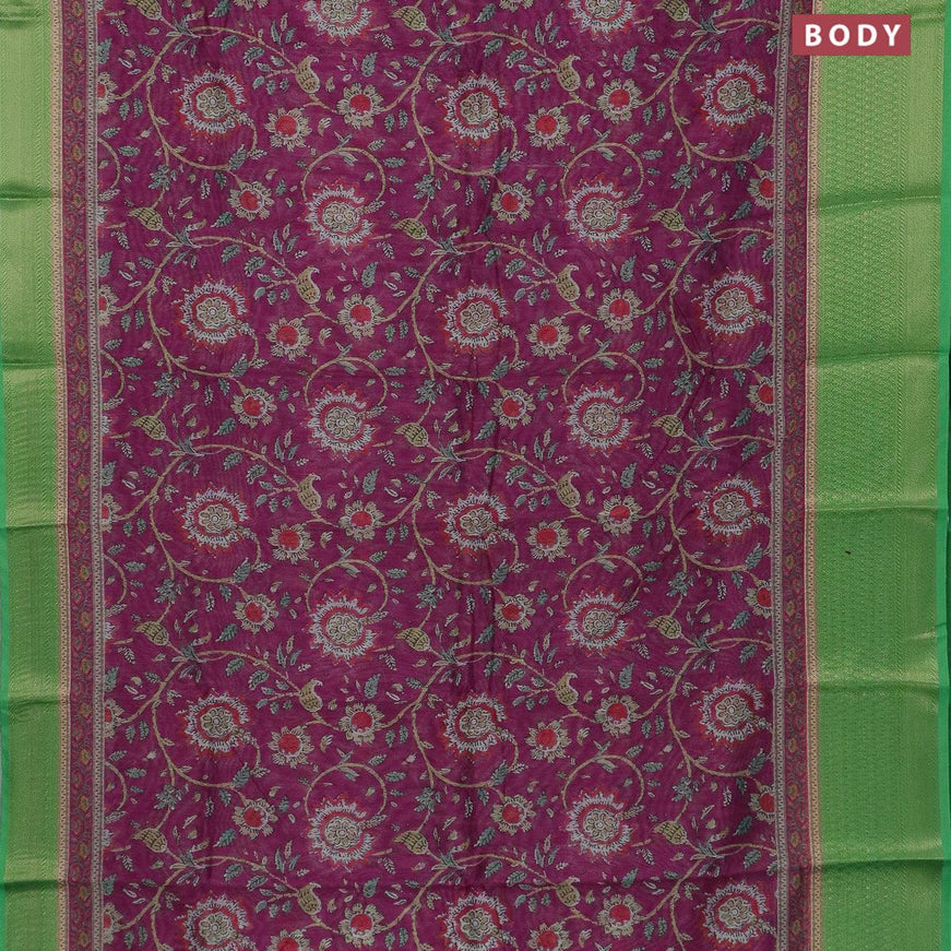 Semi chanderi saree purple and green with allover prints and banarasi style border - - {{ collection.title }} by Prashanti Sarees