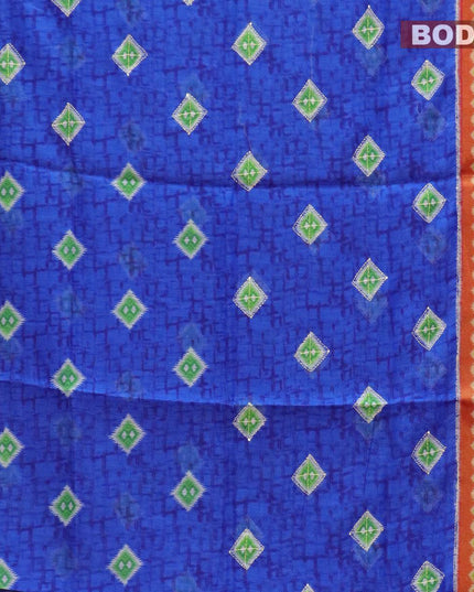 Semi chanderi saree royal blue and red with butta prints & kantha stitch work and zari woven border - {{ collection.title }} by Prashanti Sarees