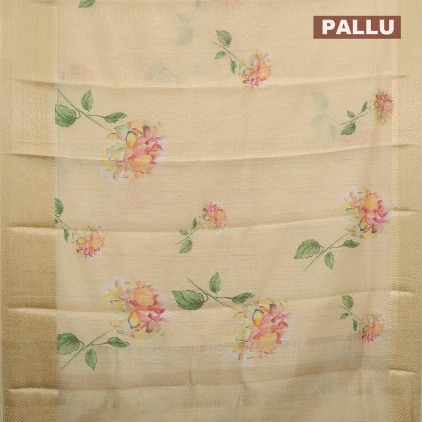 Semi chanderi saree sandal with allover floral prints and banarasi style border - {{ collection.title }} by Prashanti Sarees