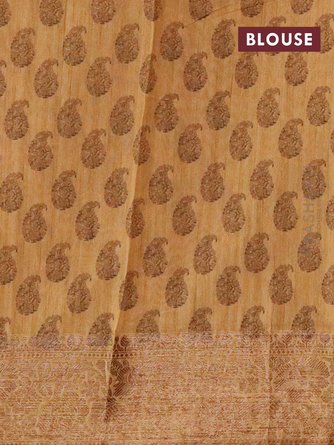 Semi chanderi saree sandal with butta prints and banarasi style border - {{ collection.title }} by Prashanti Sarees