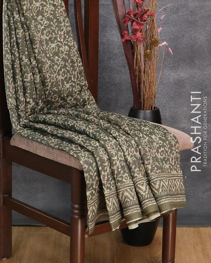 Semi chanderi saree sap green with allover batik prints & kantha stitch work and simple border - {{ collection.title }} by Prashanti Sarees