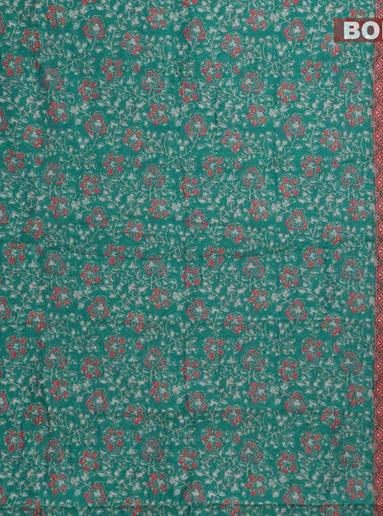 Semi chanderi saree teal blue and pink with allover prints and banarasi style border - - {{ collection.title }} by Prashanti Sarees