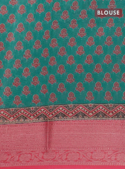 Semi chanderi saree teal blue and pink with allover prints and banarasi style border - - {{ collection.title }} by Prashanti Sarees